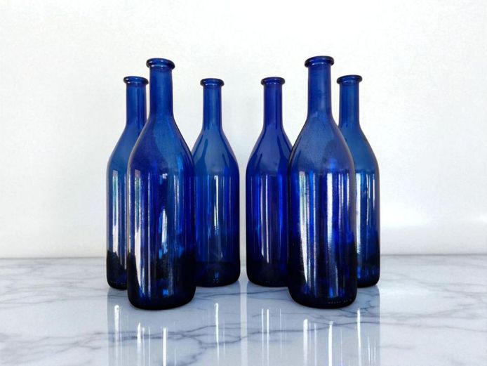 Lot of 6 Cobalt Blue Glass Bottles