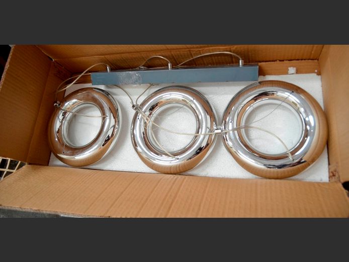 UNUSUAL 3-LIGHT GLASS & "SILVERED" CEILING LIGHT