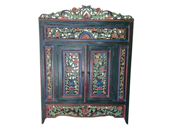 Balinese Hand Carved Mango Wood Mirror with Doors