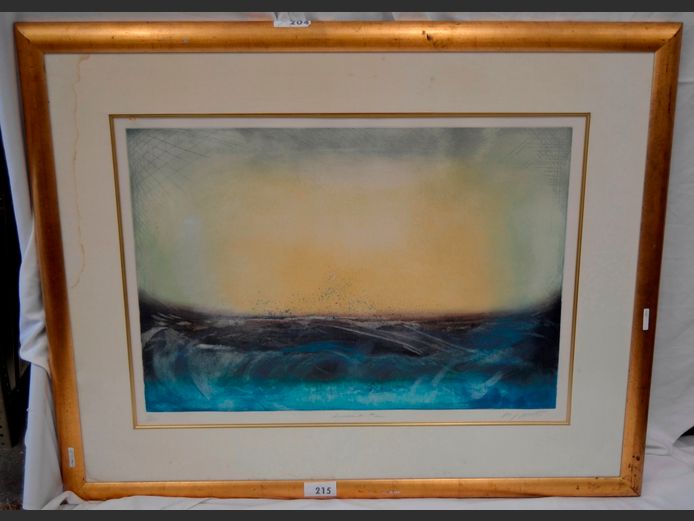 LARGE GILT FRAMED PRINT "AURORA" SIGNED M. WELLS, 88 x 61cm
