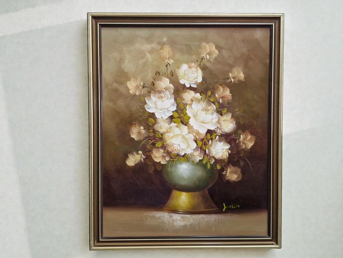 Still Life Oil Painting of White Roses by "Jenkins"