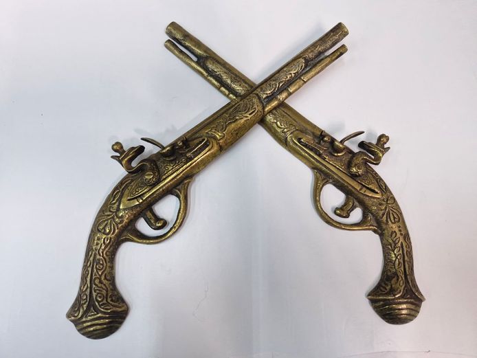 Vintage Brass Flintlock Pistol Ornamental Wall Hangers