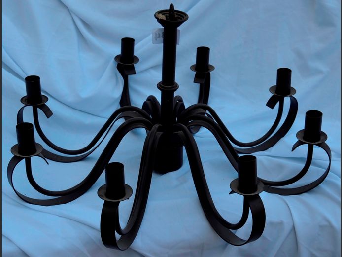 WROUGHT IRON 8-ARM CHANDELIER, 80cm Diameter x 45cm High