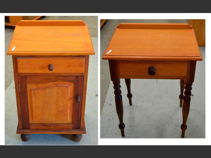 LOT OF 2 BLACKWOOD & YELLOWWOOD BEDSIDE PEDESTALS: SINGLE DRAWER & SINGLE DOOR, SINGLE DRAWER, 43 x 38 x 74cm [11,12]