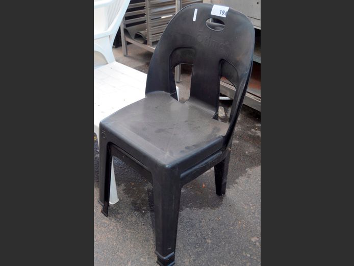 PAIR BLACK PLASTIC PATIO CHAIRS