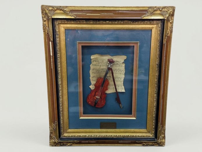 Framed 3D Miniature Violin Shadowbox Display in Gilt & Wood Frame