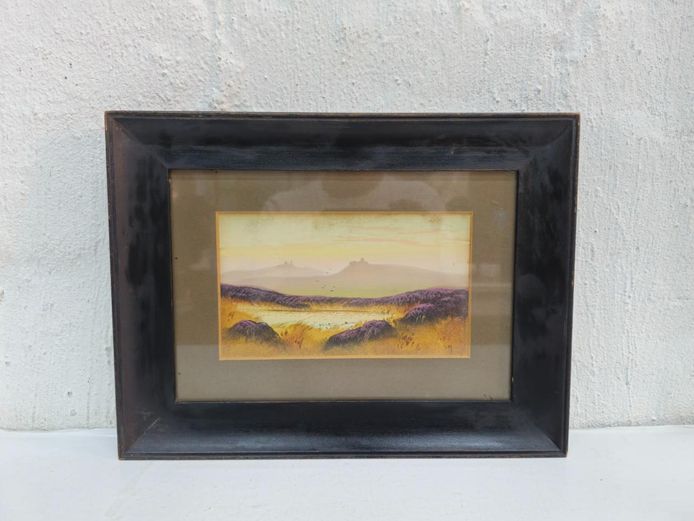 Mid-Century South African Wetland & Mountain Landscape Monogrammed 'DH'