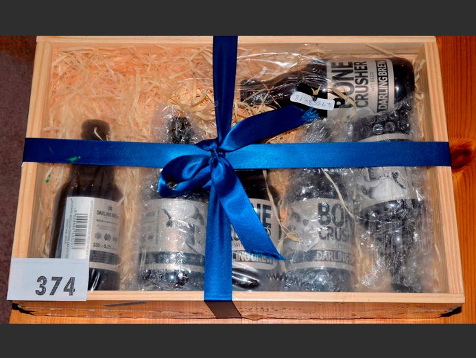 LOT OF 6: CRAFT BEERS IN PINE CRATE, 59 x 59 x 53cm [Condition of contents unknown]