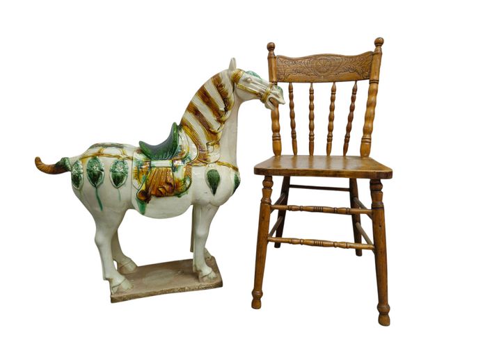 A Large Tang-Style Sancai Glazed Earthenware Horse Sculpture, 20th Century (78cm x 81cm)