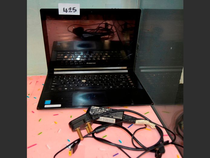 LENOVO CORE i5 LAPTOP WITH CHARGER [Switches on, untested further, screen cracked, 1 key needed to keyboard]