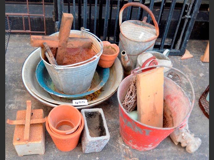 VINTAGE SCALE, GALVANISED WATERING CANS, GALVANISED PAILS, etc