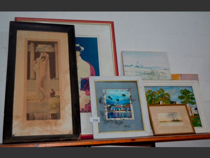 FRAMED PRINT "PORTRAIT OF A LADY", THE BIRTH OF PSYCHE, FRAMED OILS ON BOARD "FARM HOUSE", "LANDSCAPES", etc
