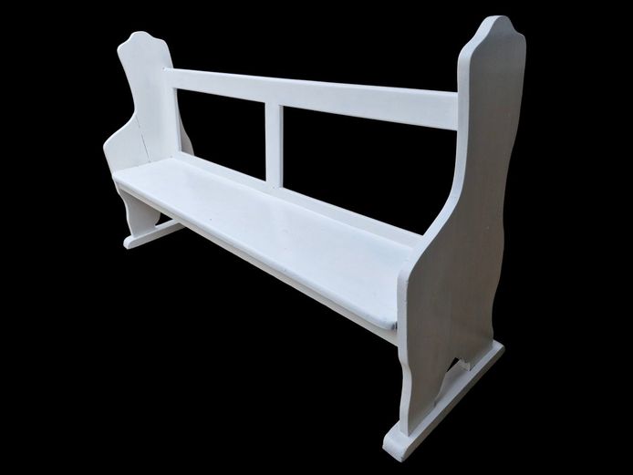 Church Bench in White Painted Wood
