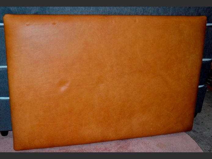 TAN LEATHER PADDED UPHOLSTERED QUEEN HEADBOARD