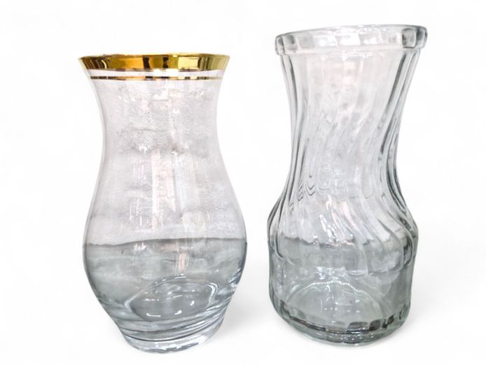 Gold Rimmed Vase & Thick Clear Swirled Vase