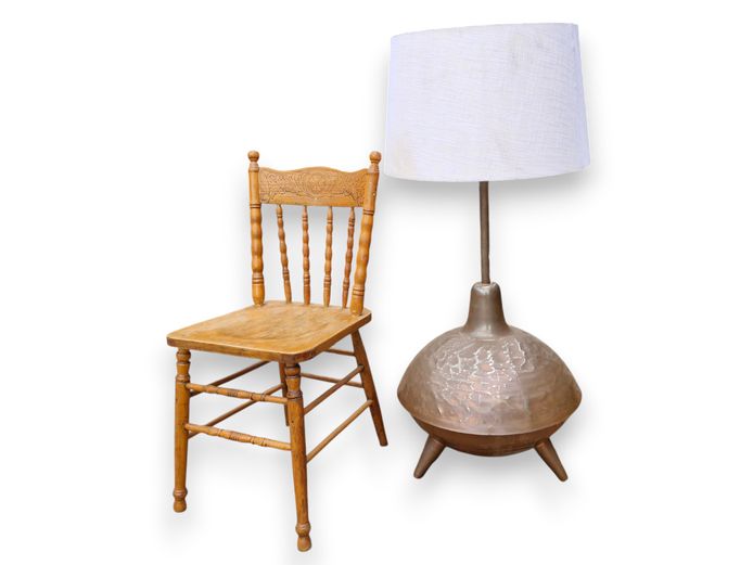 Mid-Century Style Hammered Copper-Tone Floor Lamp