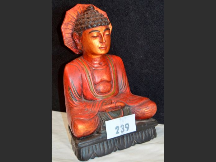CARVED & PAINTED MEDITATING BUDDHA, 20 x 13 x 29cm