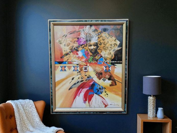 Derric Van Rensburg "Zulu Warrior En-Route to an Indaba" Framed Print