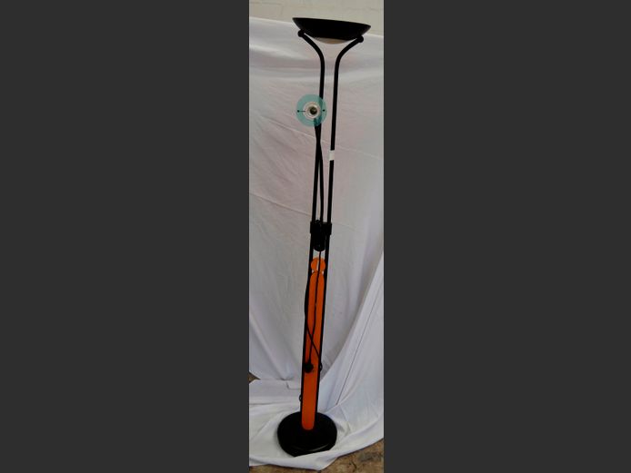 BLACK METAL & WOOD UPLIGHTER, 182cm High [Light fitting loose]