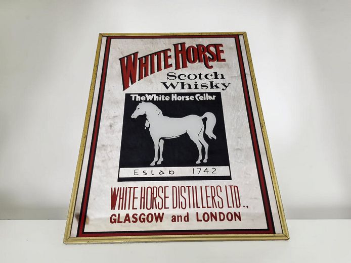 Vintage White Horse Scotch Whisky Framed Advertising Pub Mirror