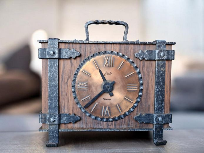 Vintage Schatz Elexacta Mantel Clock Wrought Iron & Copper