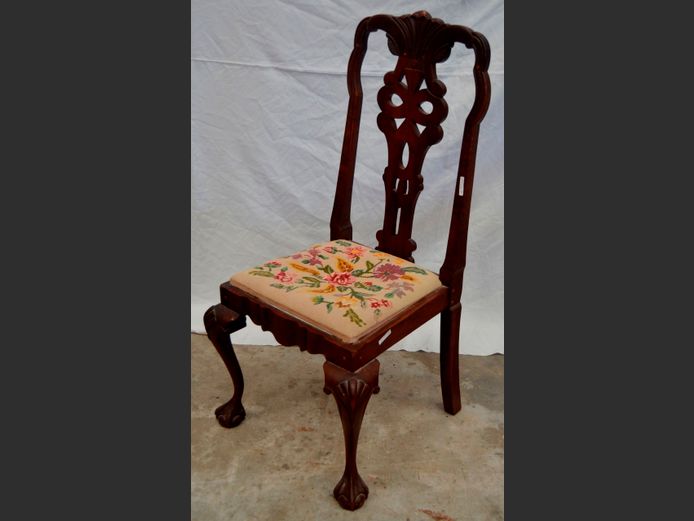 IMBUIA BALL & CLAW DINING CHAIR WITH TAPESTRY UPHOLSTERED SEAT