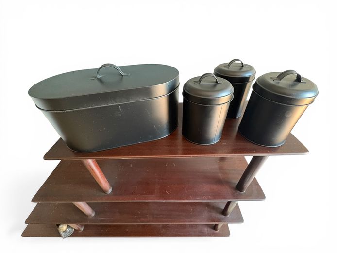 Set of 4 assorted black metal storage tins
