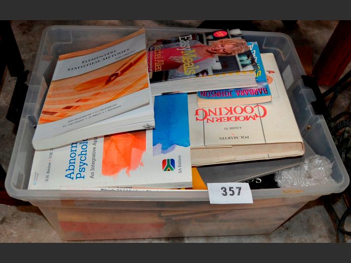 ASSORTED BOOKS IN CRATE & A DRAWING BOARD