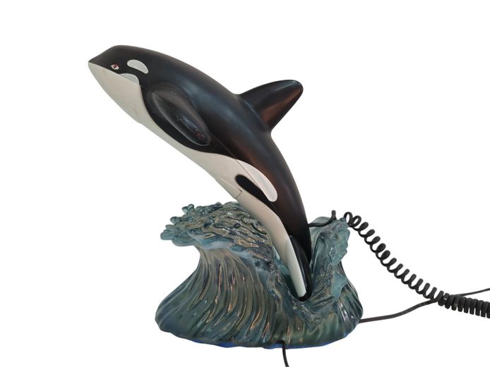 Vintage Orca Whale Novelty Landline Telephone with Wave Base