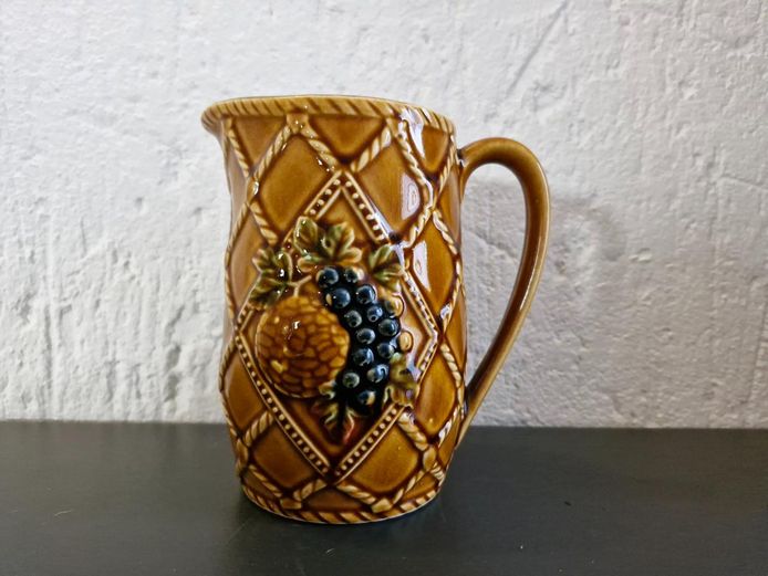 Japanese Ceramic Pitcher - Lattice & Relief Fruit Design