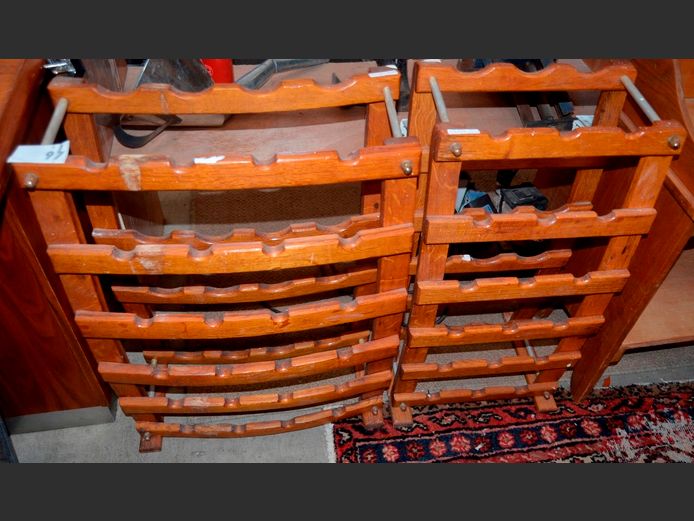 LOT OF 2: OAK & METAL WINE RACKS, 63 x 25 x 76cm & 39 x 23 x 76cm