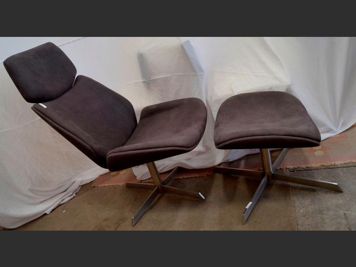 GREY SUEDE SWIVEL OFFICE CHAIR WITH MATCHING FOOTSTOOL