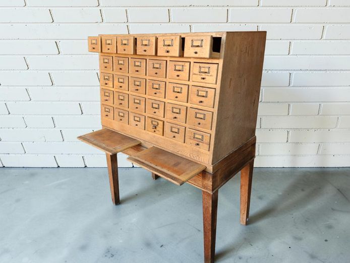 Antique Oak 30-Drawer Library Card Catalog Cabinet