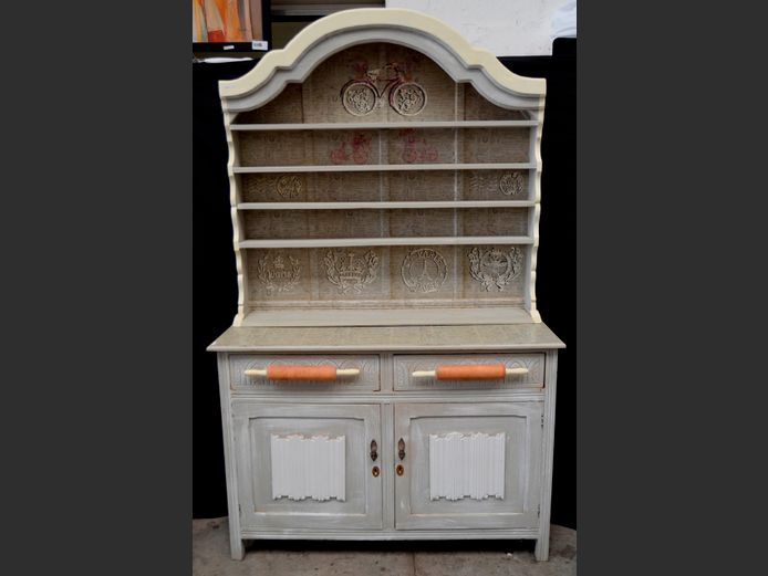 GREY & CREAM PAINT TECHNIQUE 2-DRAWER, 2-DOOR DRESSER, 130 x 50 x 213cm