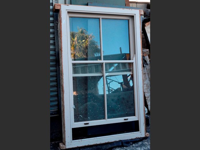 TEAK SASH WINDOW, 175 x 125cm