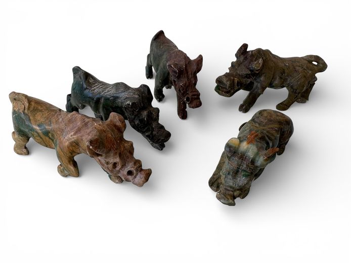 Set of 5 Hand-Carved Warthog Figurines (Stone)