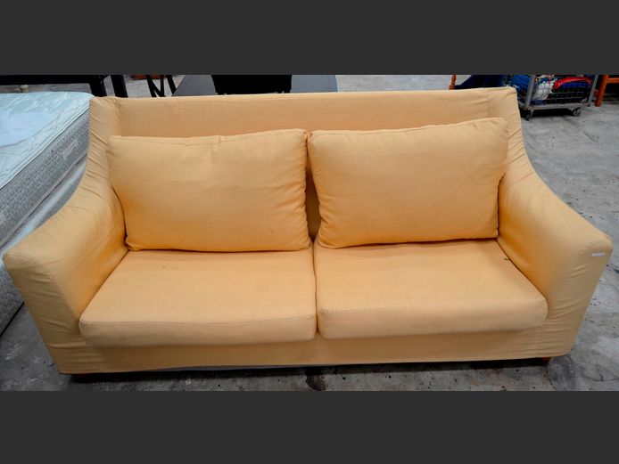 YELLOW UPHOLSTERED 2-SEATER COUCH, 215 x 90cm