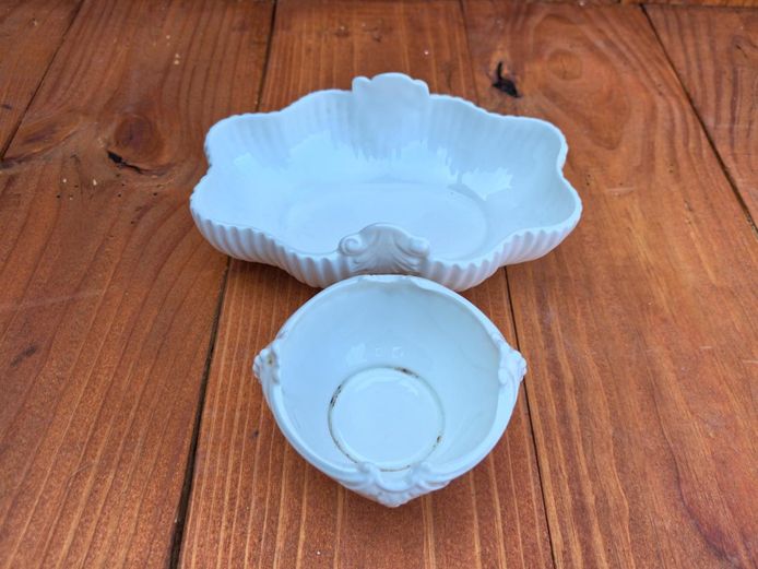 White Scalloped Porcelain Bowls - 2 Piece Serving Set