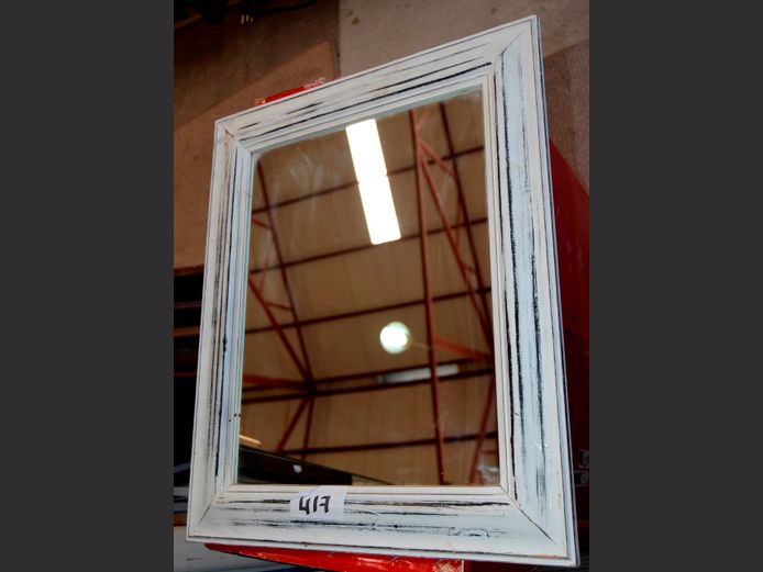 WHITE WASHED FRAMED MIRROR, 57 x 47cm