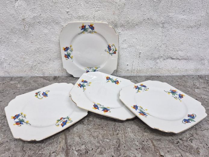 Phoenix China Czecho-Slovakia Gilded Floral Side Plates - Set of 4