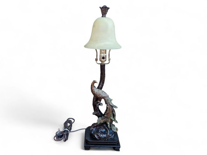 Elegant Vintage Peacock Lamp & Glass Shade