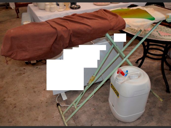 IRONING BOARD & A 25 LITRE WATER CONTAINER WITH TAP