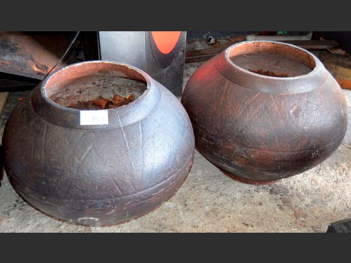 PAIR BROWN CONCRETE PLANTERS, 60cm Diameter x 45cm High