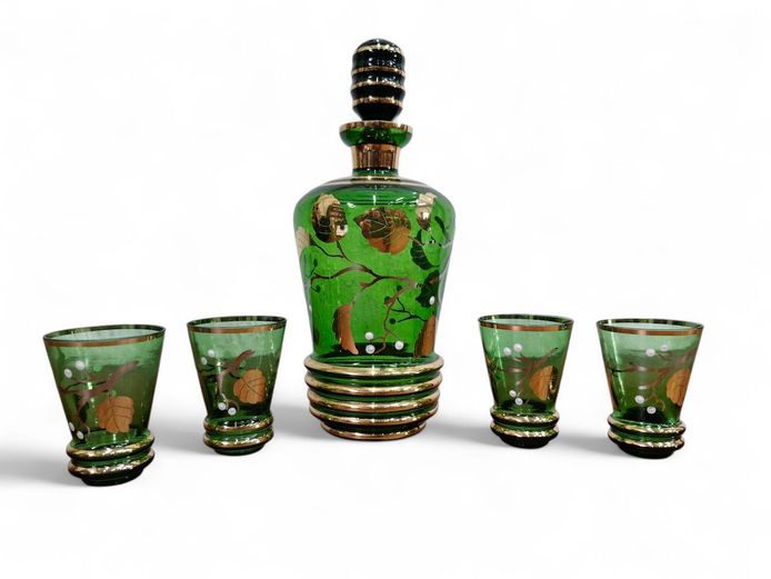 Vintage Green Venetian Glass Decanter Set