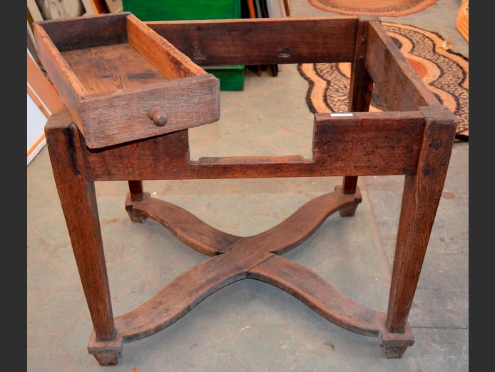ANTIQUE HEAVY OAK TABLE BASE WITH A DRAWER, 86 x 74 x 76cm