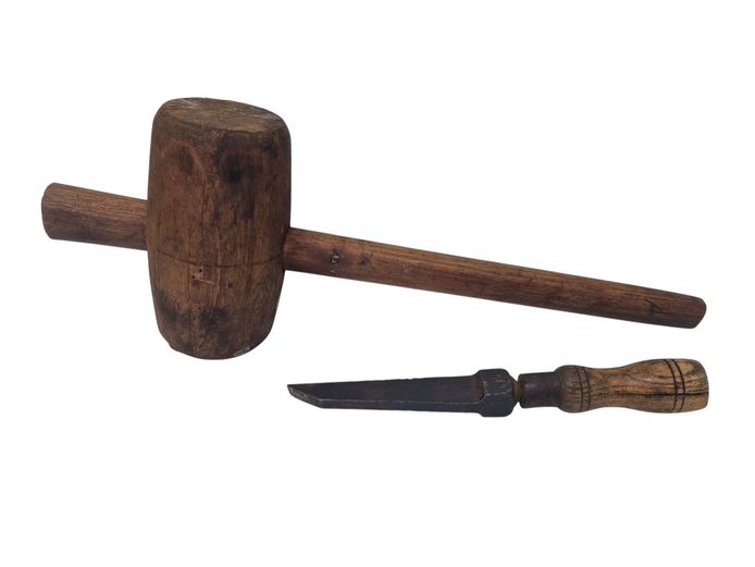 Vintage Wooden Mallet & 5/8" Corner Chisel Set