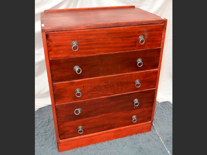 STAINED TEAK 5-DRAWER CHEST OF DRAWERS, 76 x 45 x 96cm