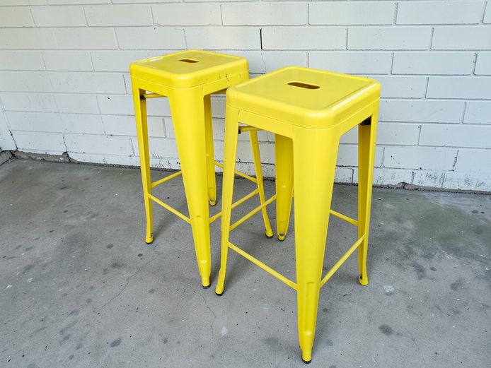 Pair of Tolix-Style Industrial Yellow Bar Stools