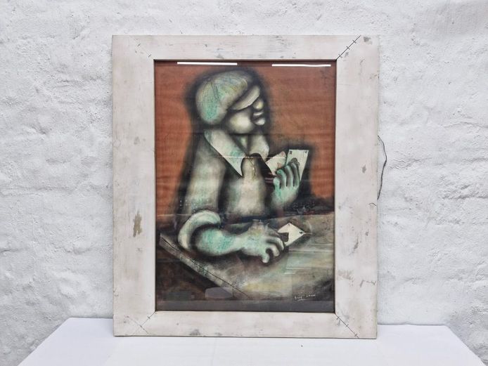 Large Framed Expressionist Pastel Artwork By David Mbele