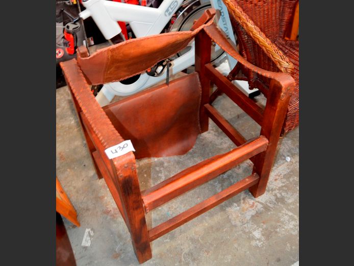 MAHOGANY & LEATHER ARMCHAIR [Leather torn to seat]